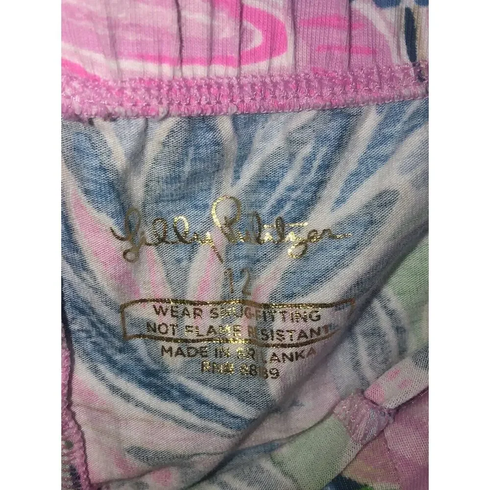 Lilly Pulitzer Corso Pajama Pant Girls Size 12 Gecko Green Print Pink Blue Heart